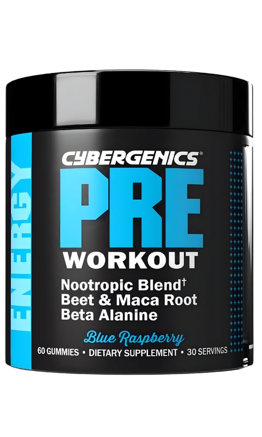 Cybergenics Pre-Workout Energy Gummies | Blue Raspberry (60 Count)