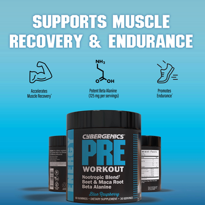 Cybergenics Pre-Workout Energy Gummies | Blue Raspberry (60 Count)